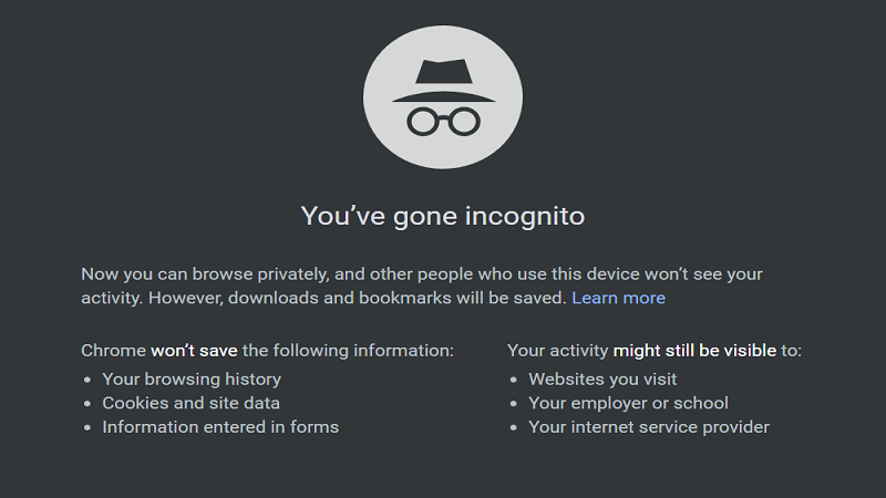 Browsing incognito online