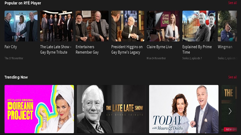 Stream sport, tv shows and movies with the RTE Player